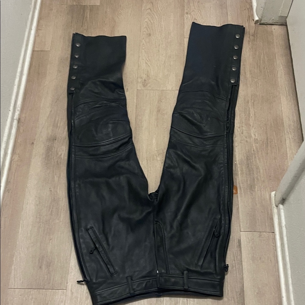 Black Leather Pants with Snap Details